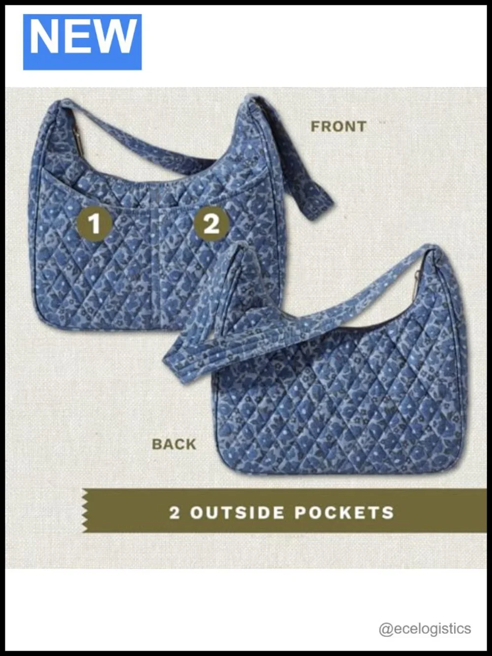 Quilted Cotton Shoulder Bag for Women, Lightweight Hobo Purse with Zipper